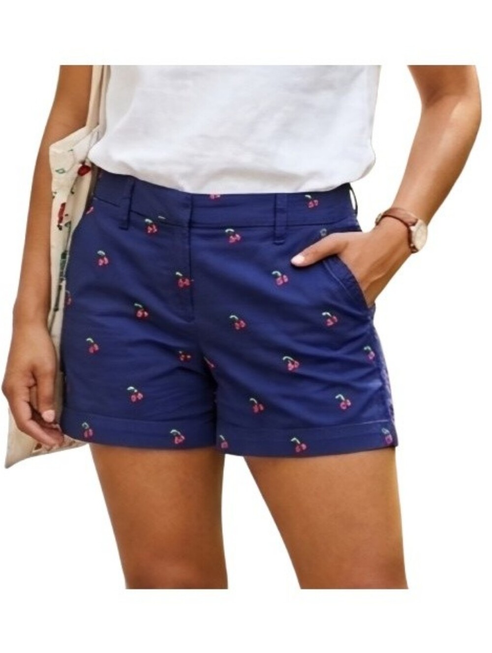 Cambridge Dry Goods Blue Shorts Cherry Print Cotton Blend
